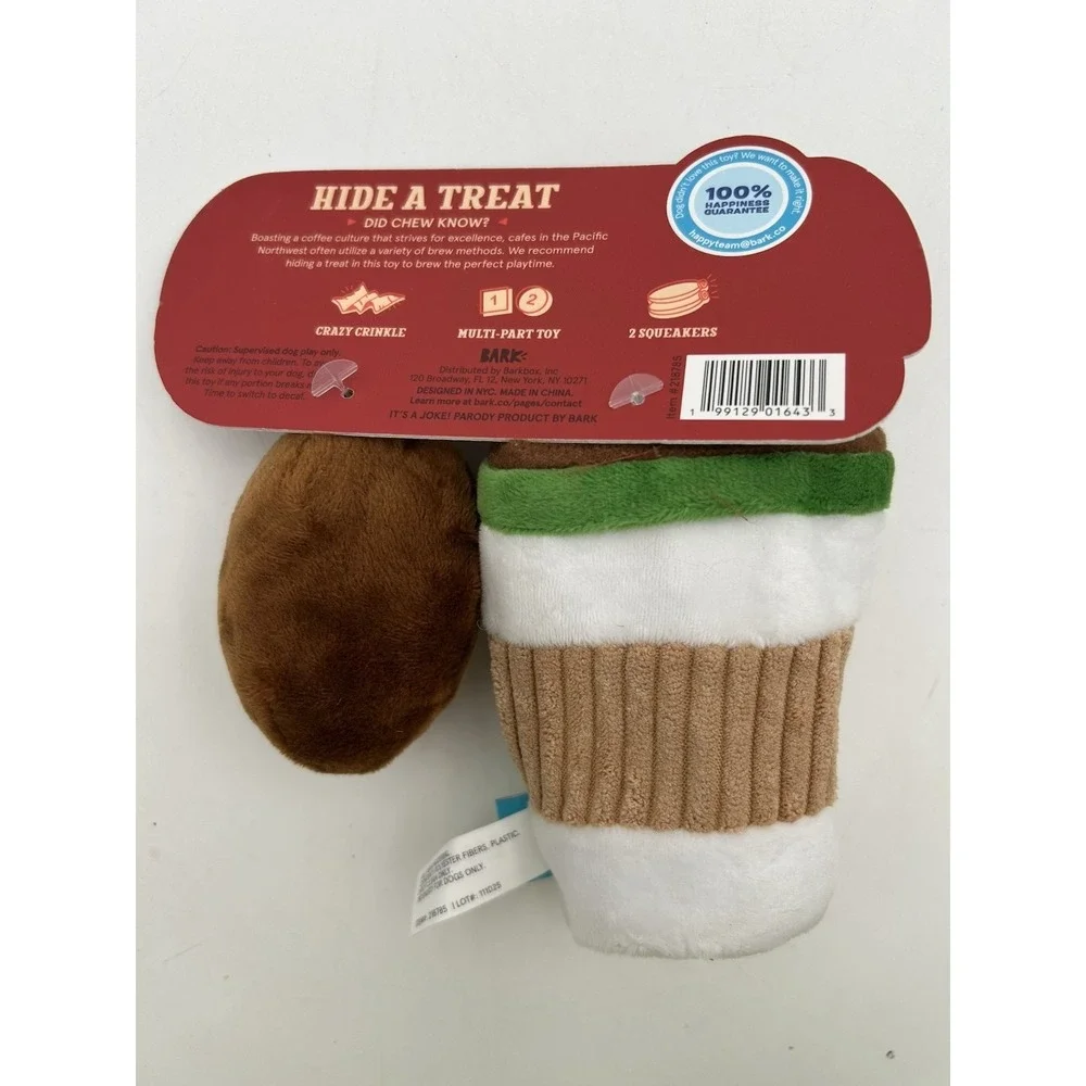 Bark Box Lot Of 3 Small Dog Toys Pup's Place Coffee Gigfoot Headbanger Hank New